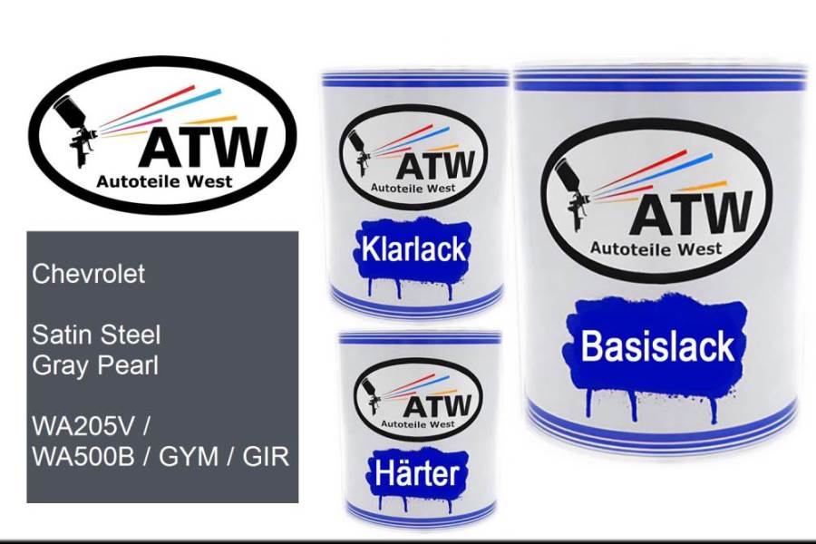 Chevrolet, Satin Steel Gray Pearl, WA205V / WA500B / GYM / GIR: 1L Lackdose + 1L Klarlack + 500ml Härter - Set, von ATW Autoteile West.